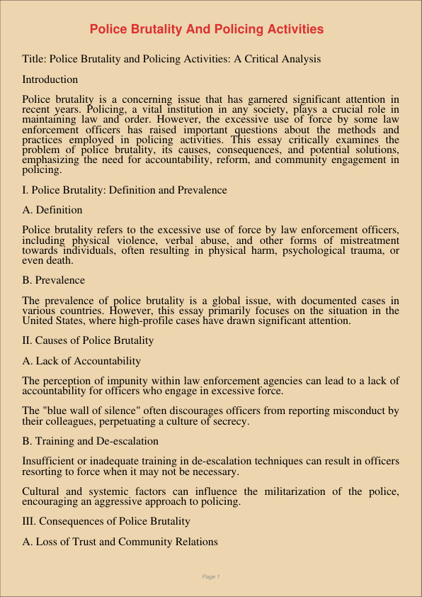 Police Brutality And Policing Activities