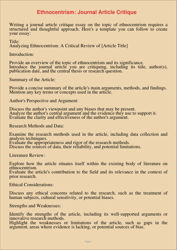 Ethnocentrism Journal Article Critique