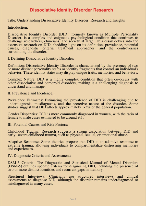 Dissociative Identity Disorder Research