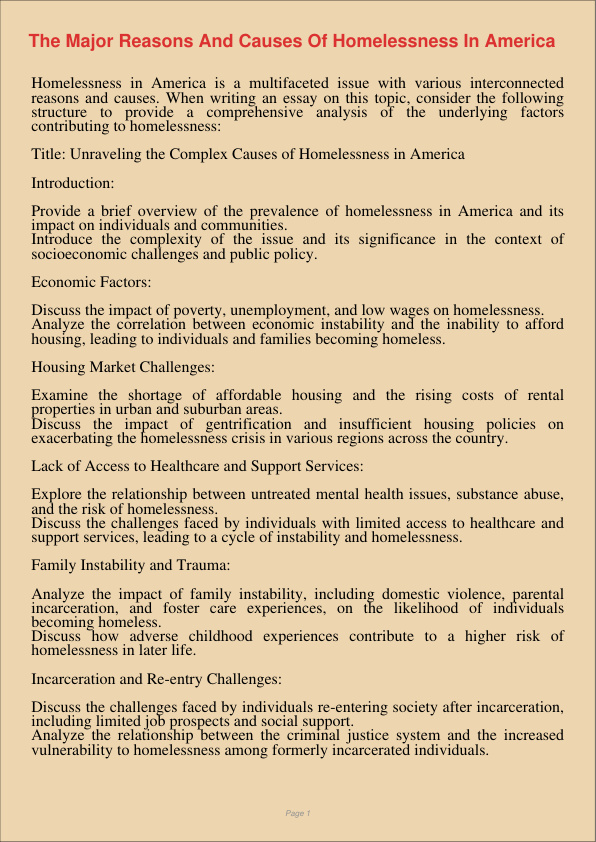 The Major Reasons And Causes Of Homelessness In America