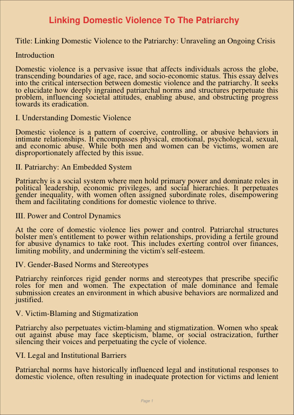 Linking Domestic Violence To The Patriarchy