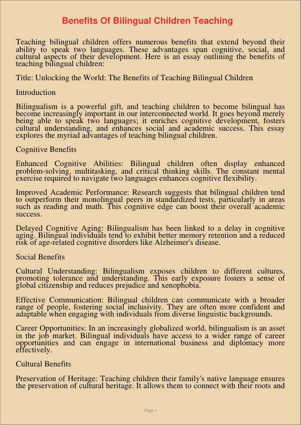 Benefits Of Bilingual Children Teaching