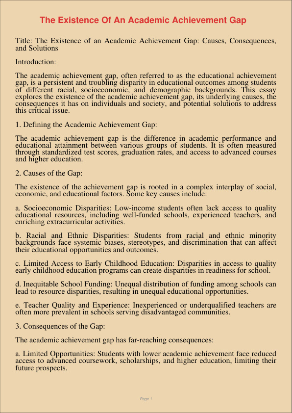 The Existence Of An Academic Achievement Gap