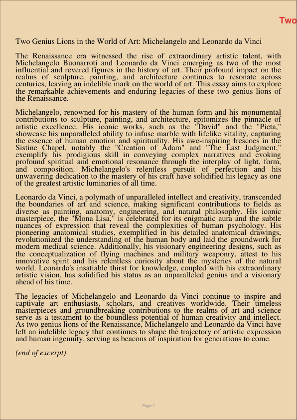 Two Genius Lions In The World Of Art Michelangelo And Leonardo Da Vinñi