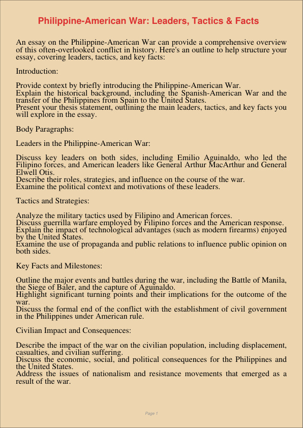 PhilippineAmerican War Leaders Tactics  Facts