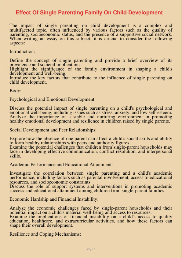 Effect Of Single Parenting Family On Child Development