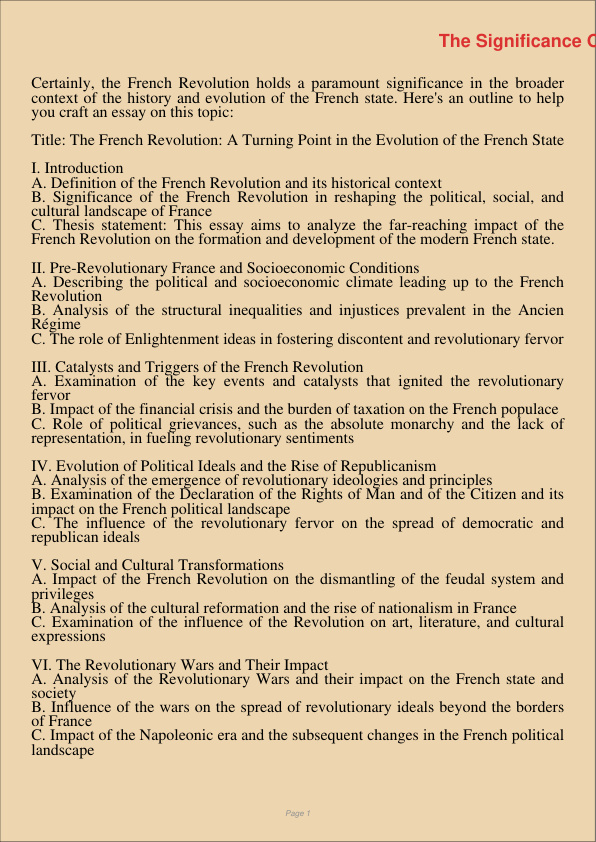 The Significance Of The French Revolution In The General Context Of The Existence Of The French State