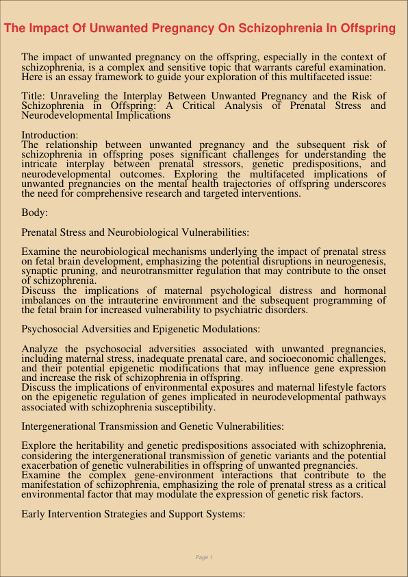 The Impact Of Unwanted Pregnancy On Schizophrenia In Offspring