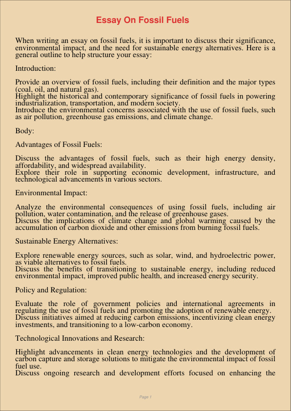 Essay On Fossil Fuels