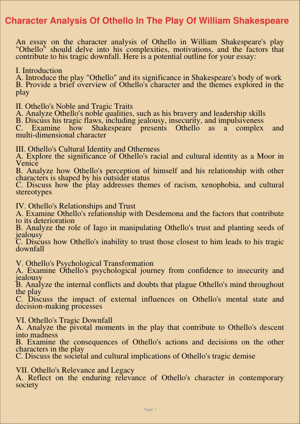 Character Analysis Of Othello In The Play Of William Shakespeare