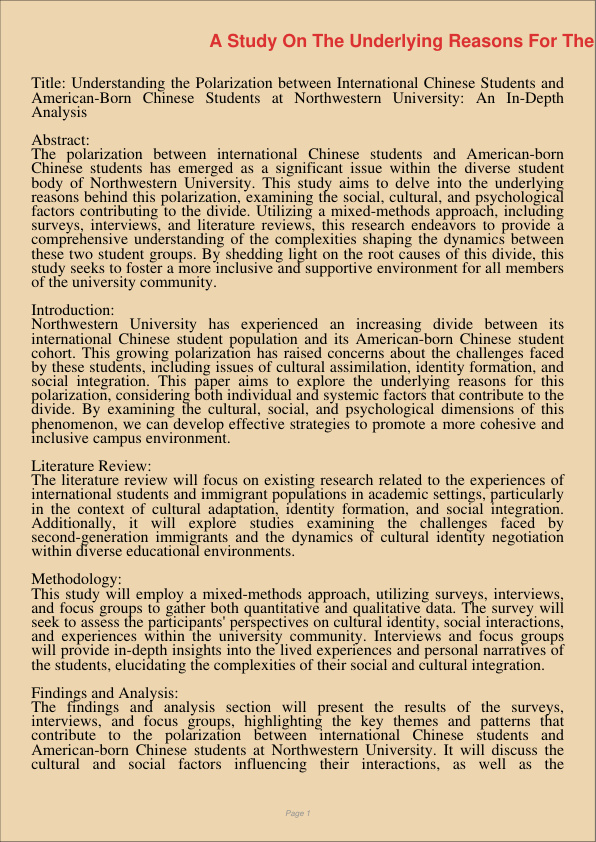 A Study On The Underlying Reasons For The Polarization Of International Chinese Students And AmericanBorn Chinese Students At Northwestern University