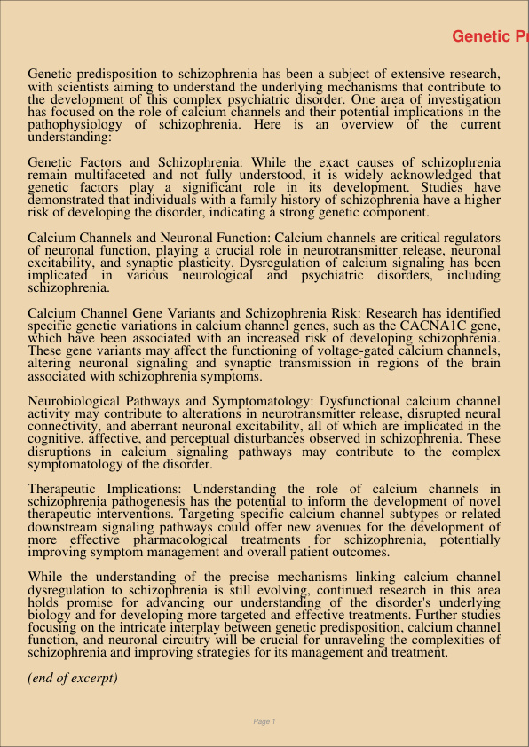 Genetic Predisposition To Schizophrenia Understanding The Role Of Calcium Channels