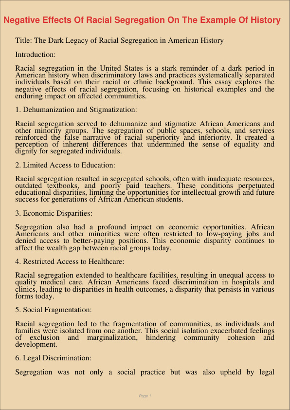 Negative Effects Of Racial Segregation On The Example Of History