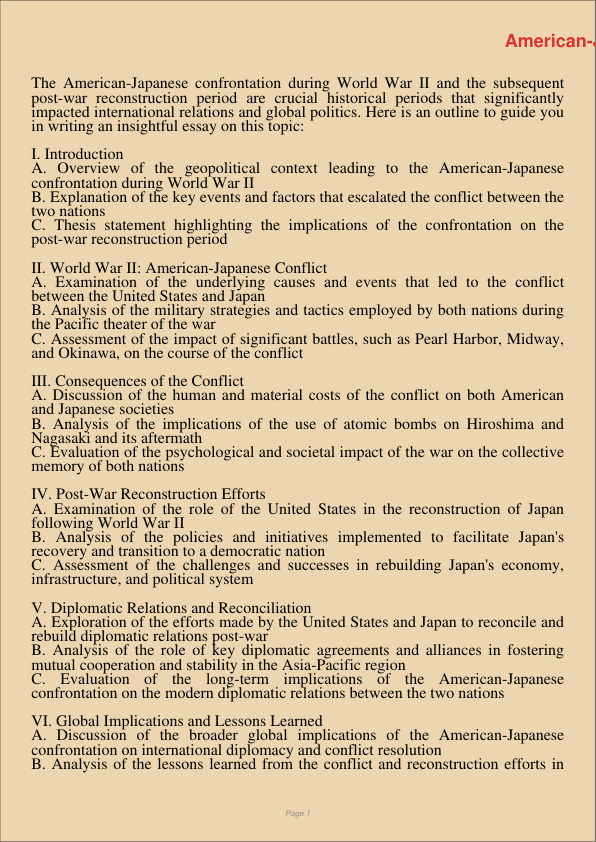 AmericanJapanese Confrontation During The World War 2 And PostWar Reconstruction