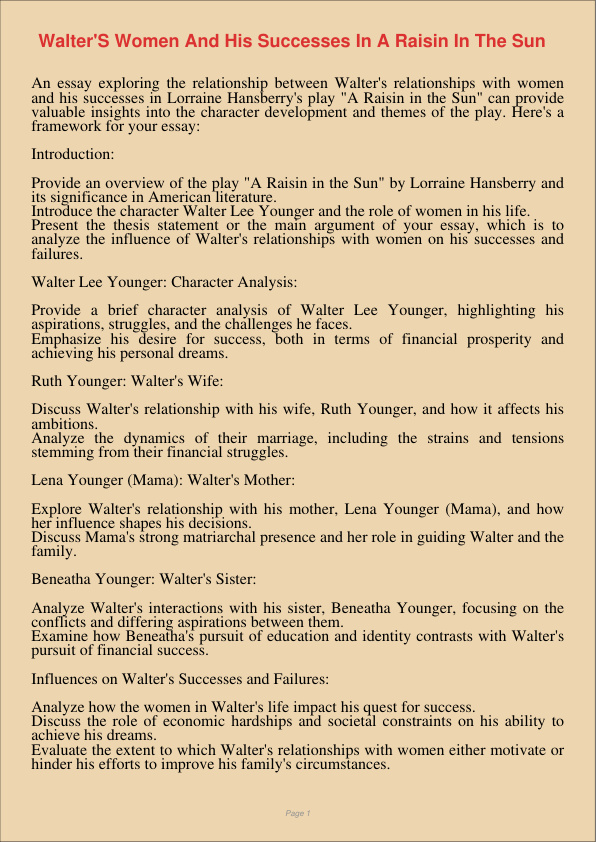 WalterS Women And His Successes In A Raisin In The Sun