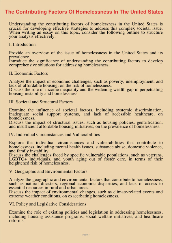 The Contributing Factors Of Homelessness In The United States