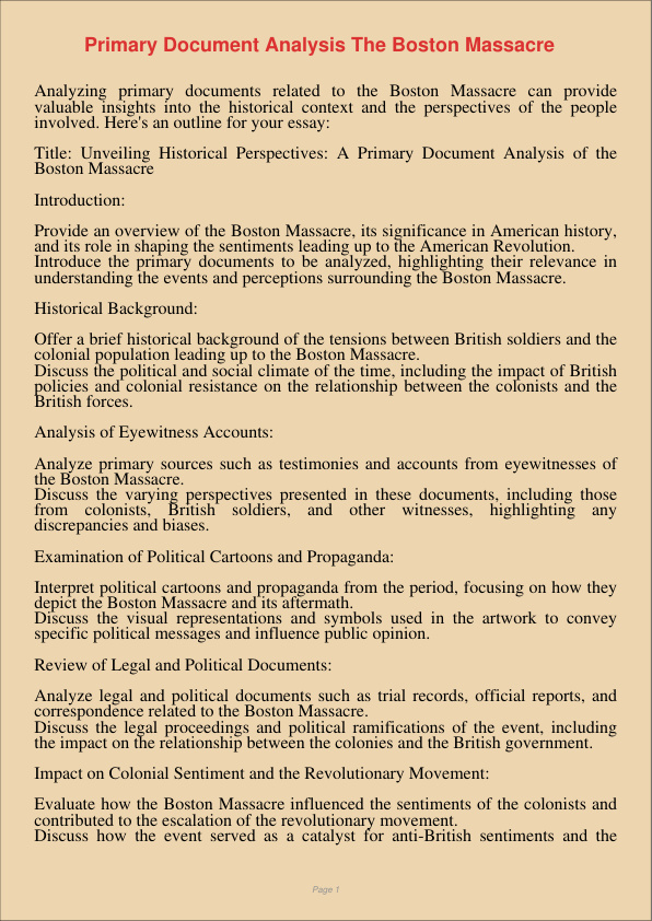 Primary Document Analysis The Boston Massacre